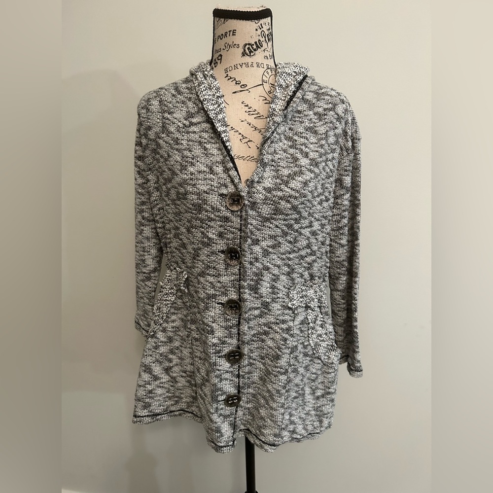 🚨Women's Neon Budda White Black Hooded Cozy Sweater Cardigan size- S